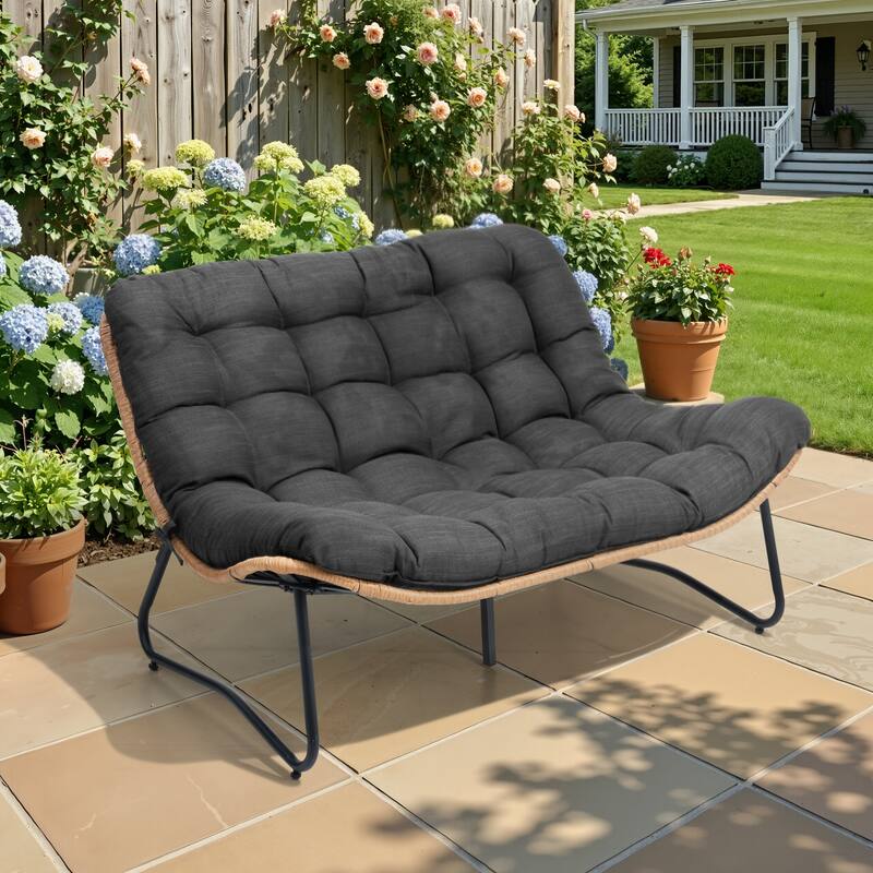 Double Papasan PE Rattan Chair Loveseat with Cushion For Indoor Outdoor