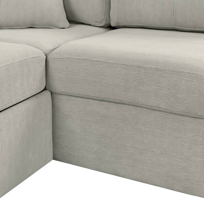 86.6" Chenille L-Shape Sleeper Sectional 4-Seat Convertible Sofa with Ottoman, USB Ports and Cup Holders