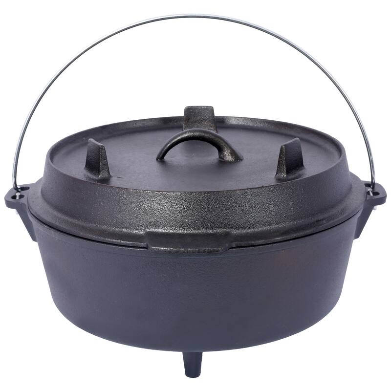 Pre-Seasoned Cast Iron Dutch Oven for Outdoor Camping, 2-in-1 Cast Iron Dutch Oven Pot with Versatile Skillet Lid