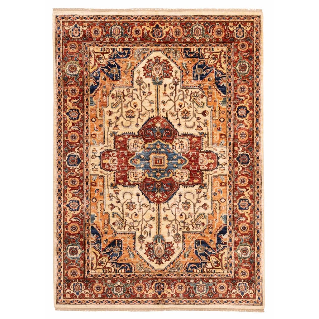ECARPETGALLERY Hand-knotted Aryana Ivory Wool Rug - 5'8 x 7'10