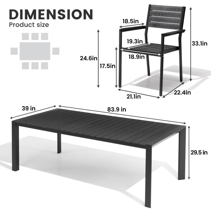 7/9/11-Piece Patio Dining Set Outdoor Aluminum Rectangle Dining Table and Stackable Chairs
