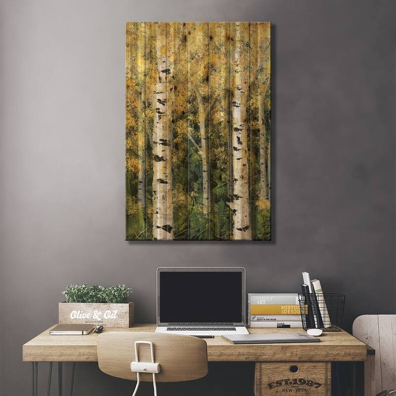 Birch Treeline I Print On Wood by Jade Reynolds - Multi-Color