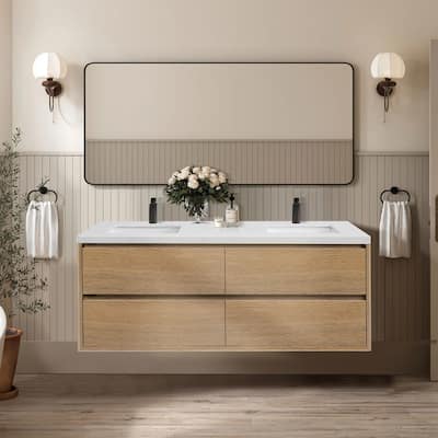 NebulaSky 60/ 72/ 84 in Wall Mounted Double Sink Bathroom Vanity with Engineered Stone Top Combo Cabinet Vanity Set