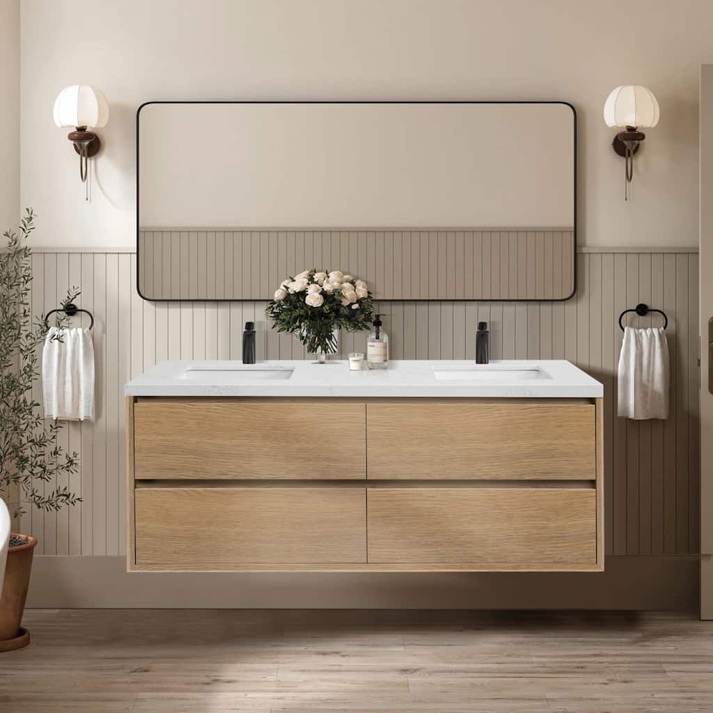 NebulaSky 60/ 72/ 84 in Wall Mounted Double Sink Bathroom Vanity with Engineered Stone Top Combo Cabinet Vanity Set