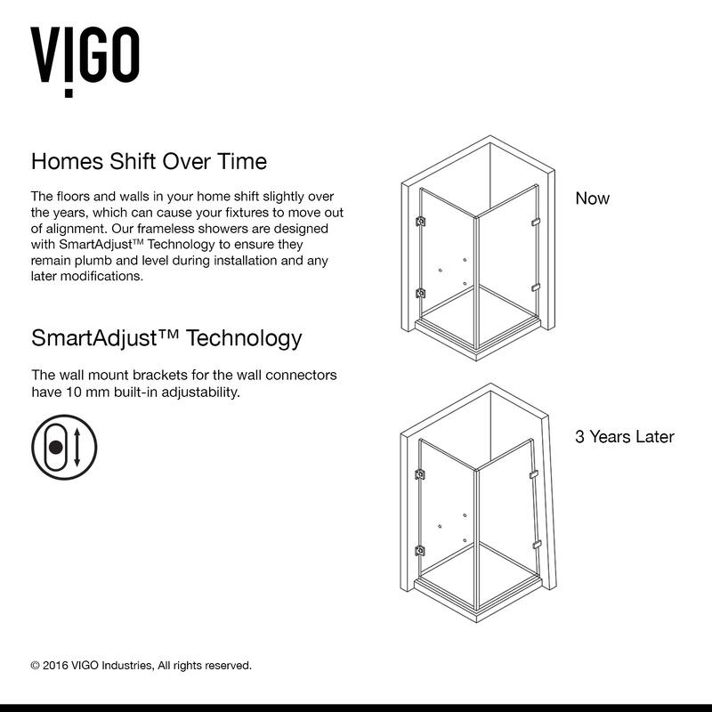 VIGO Pacifica 46"D x 34"W x 73"H Frameless Hinged Shower Enclosure
