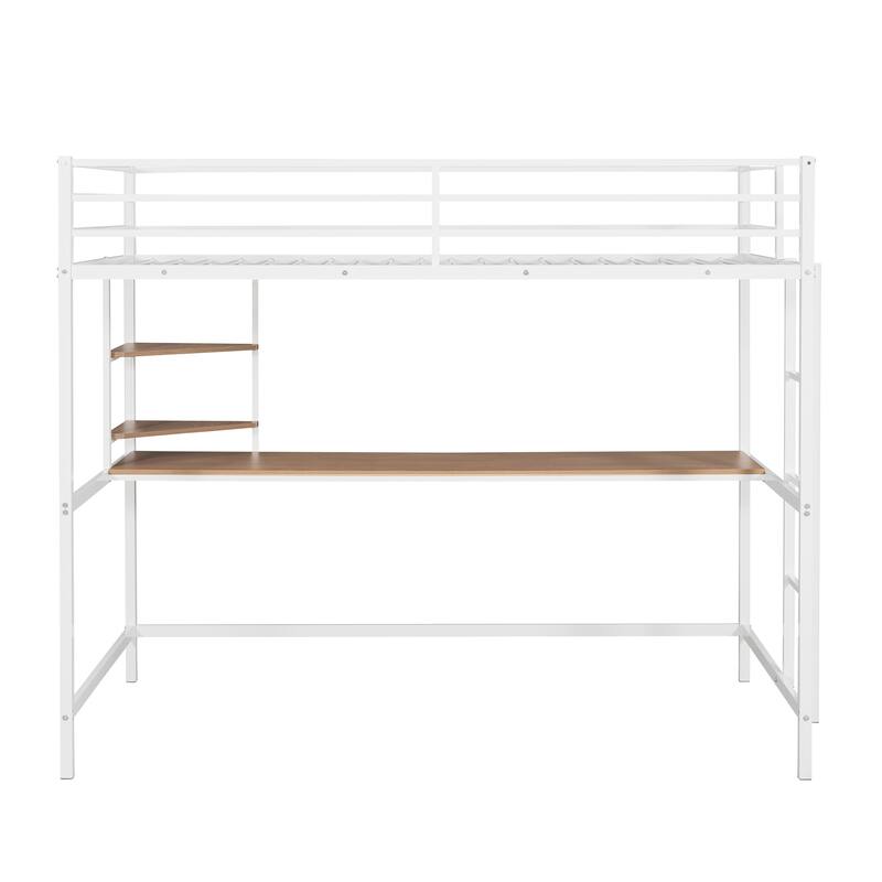 Metal Loft Bed with Desk, Ladder, and Shelf for Kids