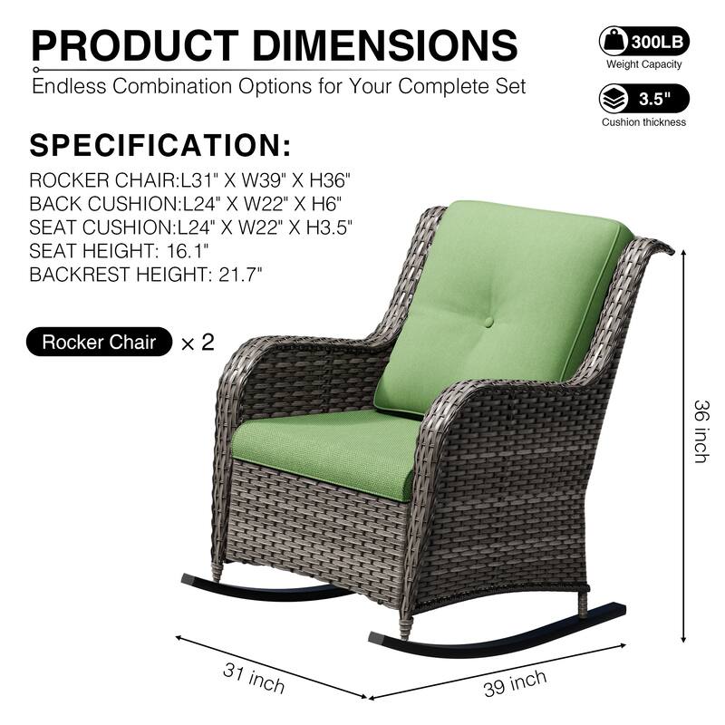 COZYWOR Patio Wicker Rocking Chair Set with Cushions