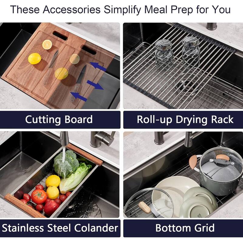 Undermount Workstation Kitchen Sink Single Bowl Sink with Accessories