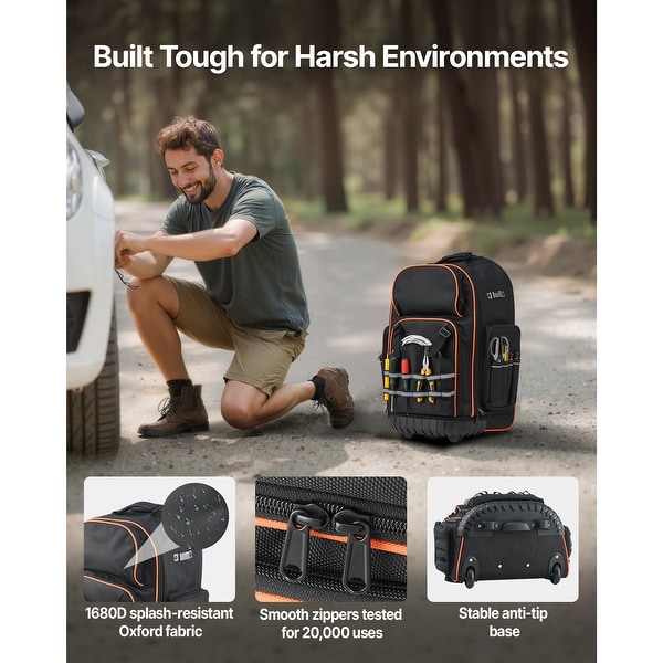 Anmytek Rolling Tool Backpack 72 Pockets Heavy Duty Professional