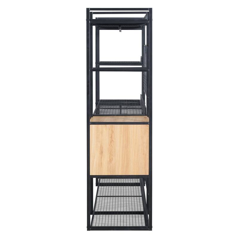 Open-Style Wardrobe with Hanging Rails, Shelves and Drawers - N/A