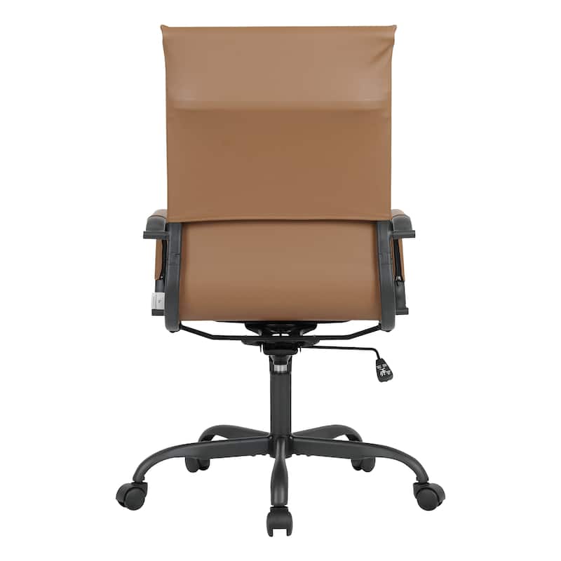 Harris Ribbed Leather Adjustable High-Back Desk Computer Swivel Office Chair in Black Metal Frame for Home Conference