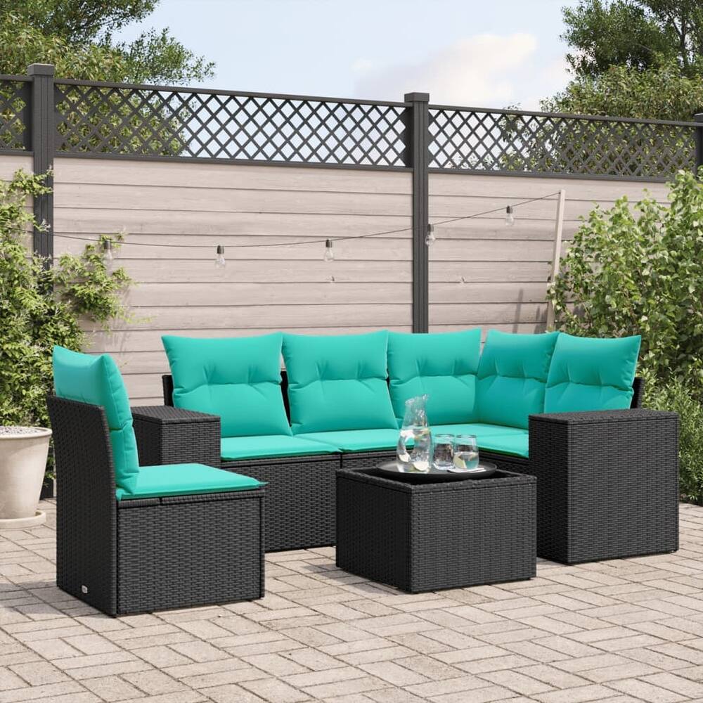 vidaXL Patio Sofa Set with Cushions Outdoor Conversation Furniture Poly Rattan - 24.4 x 24.4 x 27.2