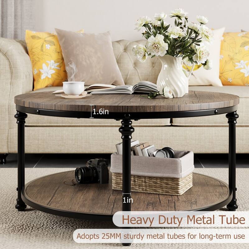 2-tier Roman Round Coffee Table for Living Room