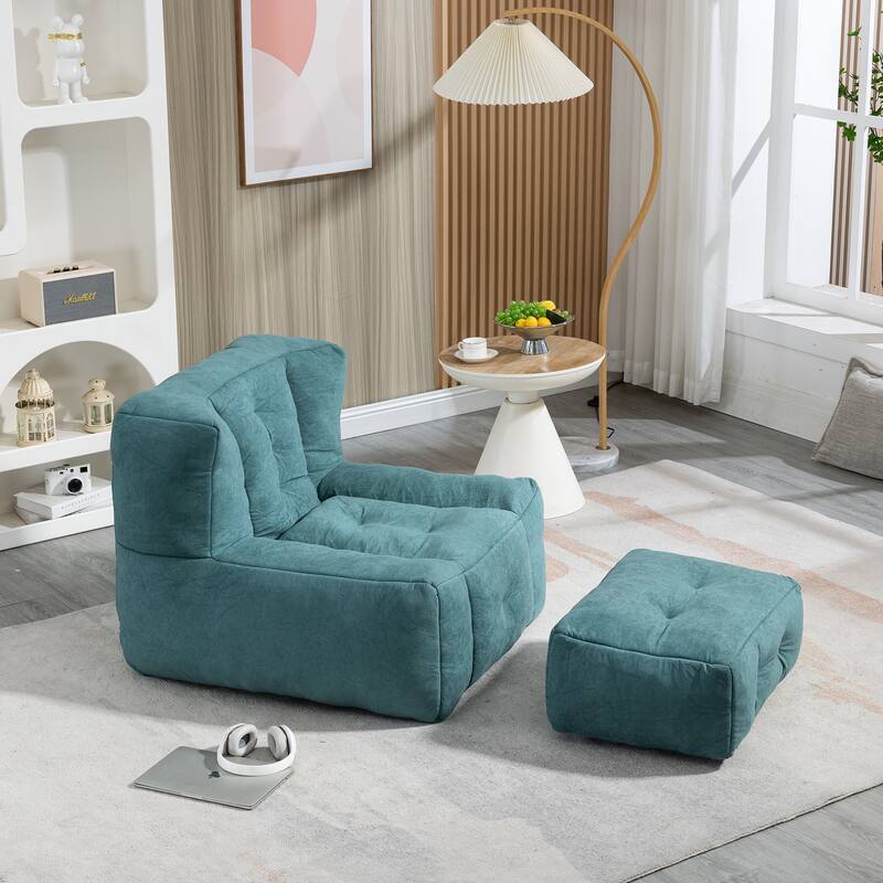 Green Modern 38.5" Velvet Upholstered Accent Chair with Memory Foam and Ottoman for Living Room