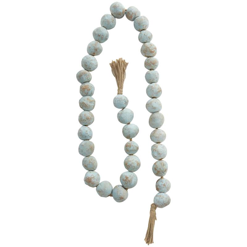 Ceramic Handmade Round Intricately Shaped Large Distressed Beaded Garland with Tassel - Roche River Decor