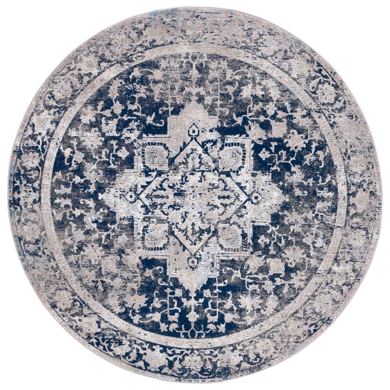 SAFAVIEH Vogue Cordelia Oriental Medallion Rug - 6'7" Round - Navy/Beige
