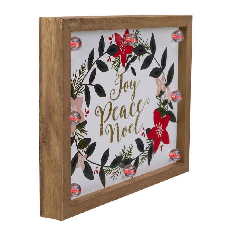 11.8" Brown Framed Floral"Joy Peace Noel Wooden Christmas Wall Plaque