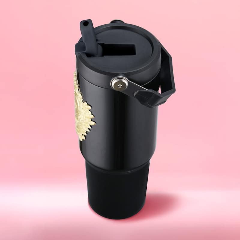 Juicy Couture Flip Flow Hydration Stainless Steel Screw Top Tumbler with Flip Straw and Carry Handle