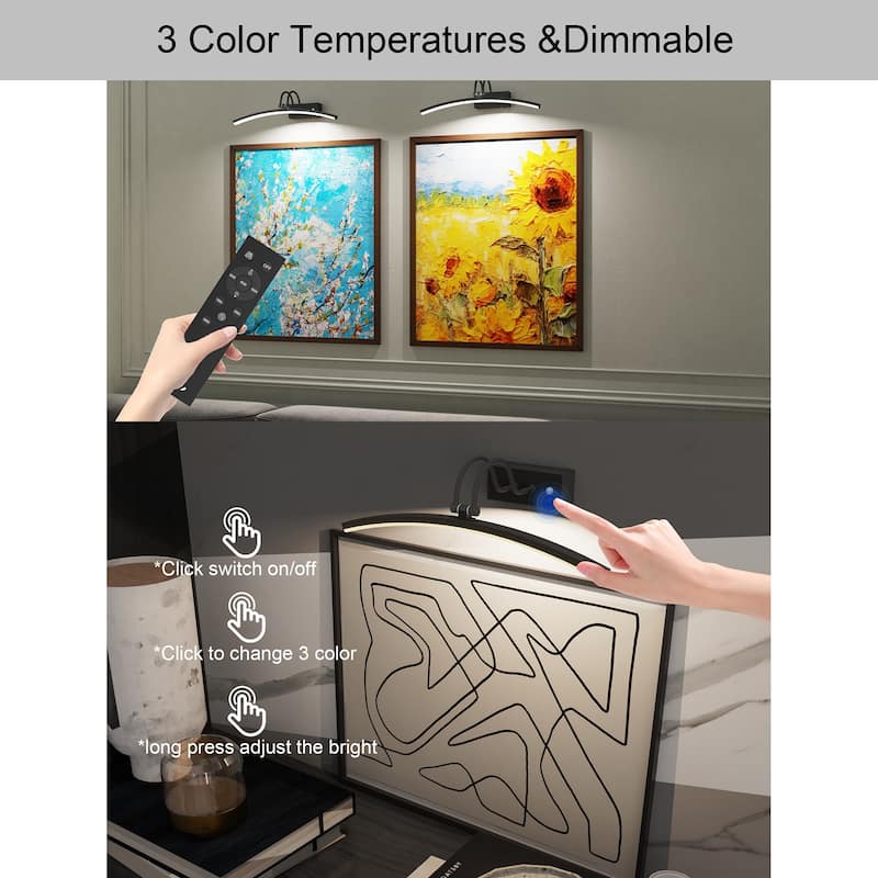 Modern 16'' Wireless Battery Operated Dimmable Picture Light with Remote Control and Adjustable Arm