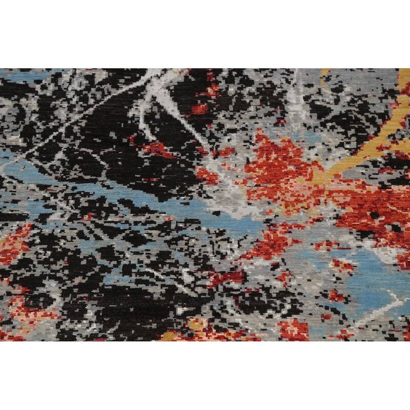 Vegetable Dye Wool/ Silk Oriental Abstract Area Rug Hand-knotted - 12'0" x 15'5"