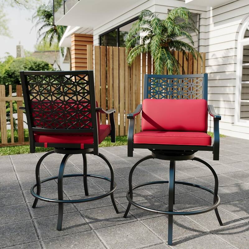 Outdoor High Swivel Bar Stools Set of 2, Bar Height Patio Chairs with Seat Cushion for Outdoor, Garden