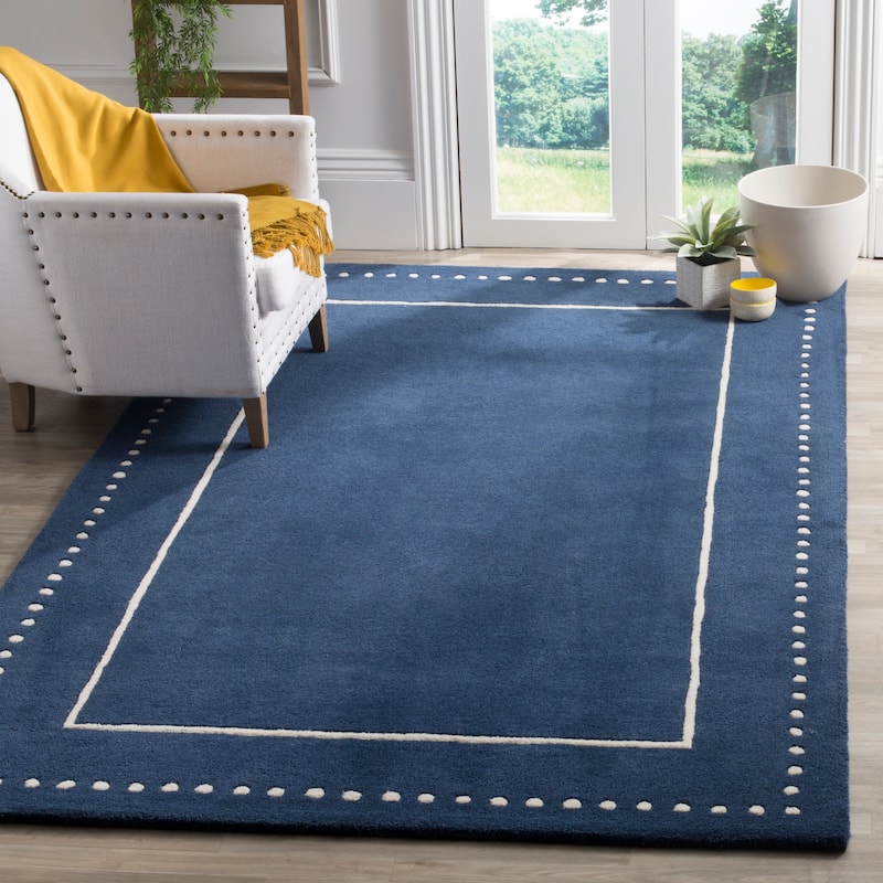SAFAVIEH Handmade Bella Alverta Dotted Border Wool Rug - 3' x 3' Square - Navy Blue/Ivory