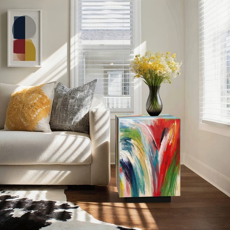 22'' Abstract Art Graffiti Glass End Table