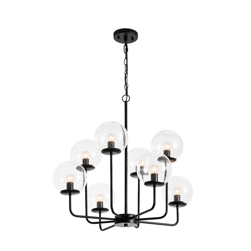 Modern 2-Tier Seeded Glass Globe Bubble Round Chandelier 27in Width