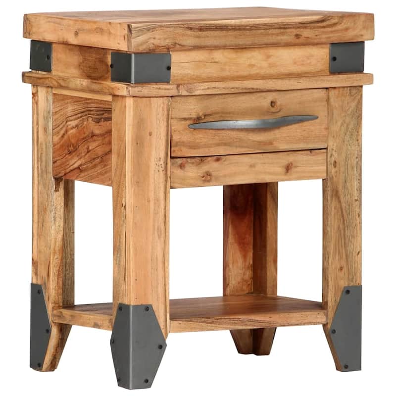 vidaXL Nightstand Storage Cabinet Bedside Table with Drawer Solid Wood Acacia