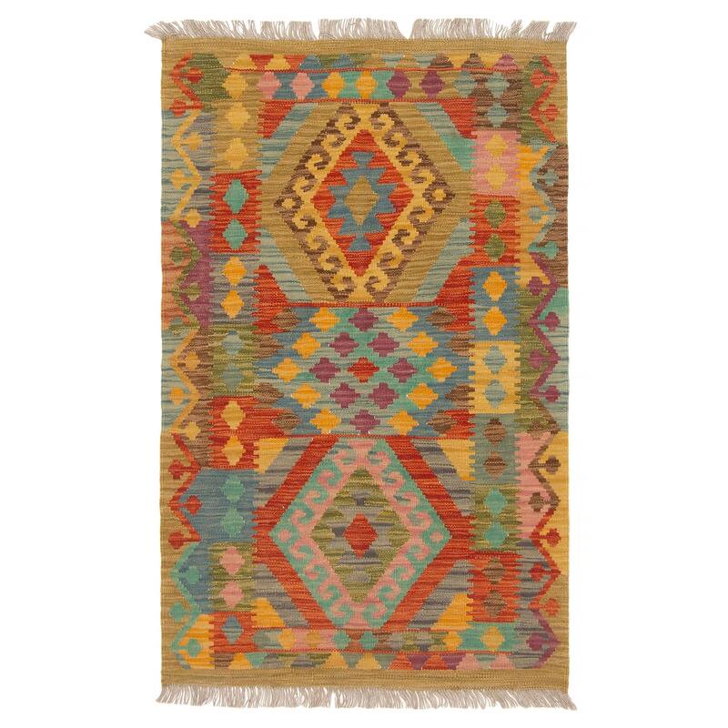 ECARPETGALLERY Flat-Weave Bold and Colorful Multi Color Wool Kilim - 2'8 x 4'4 - Multi Color - 2'8 x 4'4
