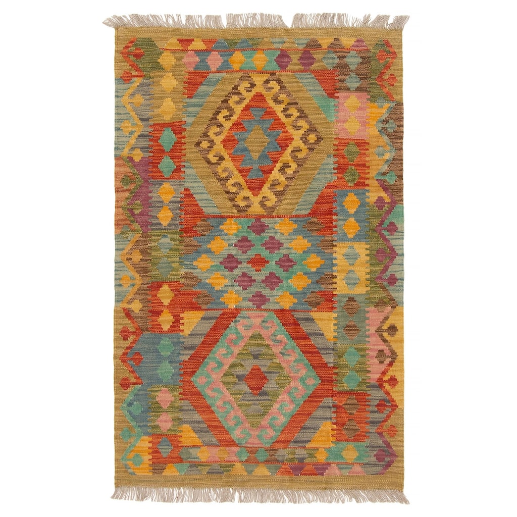 ECARPETGALLERY Flat-Weave Bold and Colorful Multi Color Wool Kilim - 2'8 x 4'4