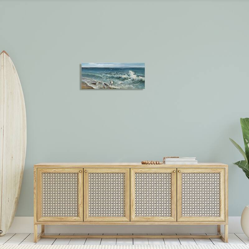 Stupell White Caps on Incoming Tied Beach Seagulls Canvas Wall Art - Blue