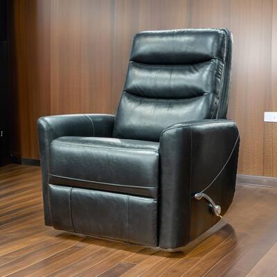 Aki 36 Inch Swivel Manual Recliner Chair, Luxury Plush Black Faux Leather
