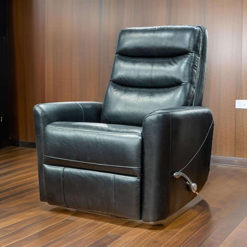 Aki 36 Inch Swivel Manual Recliner Chair, Luxury Plush Black Faux Leather