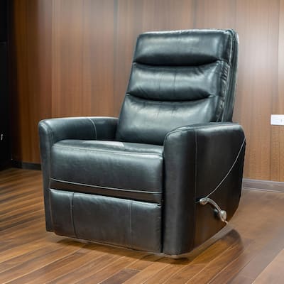 Aki 36 Inch Swivel Manual Recliner Chair, Luxury Plush Black Faux Leather