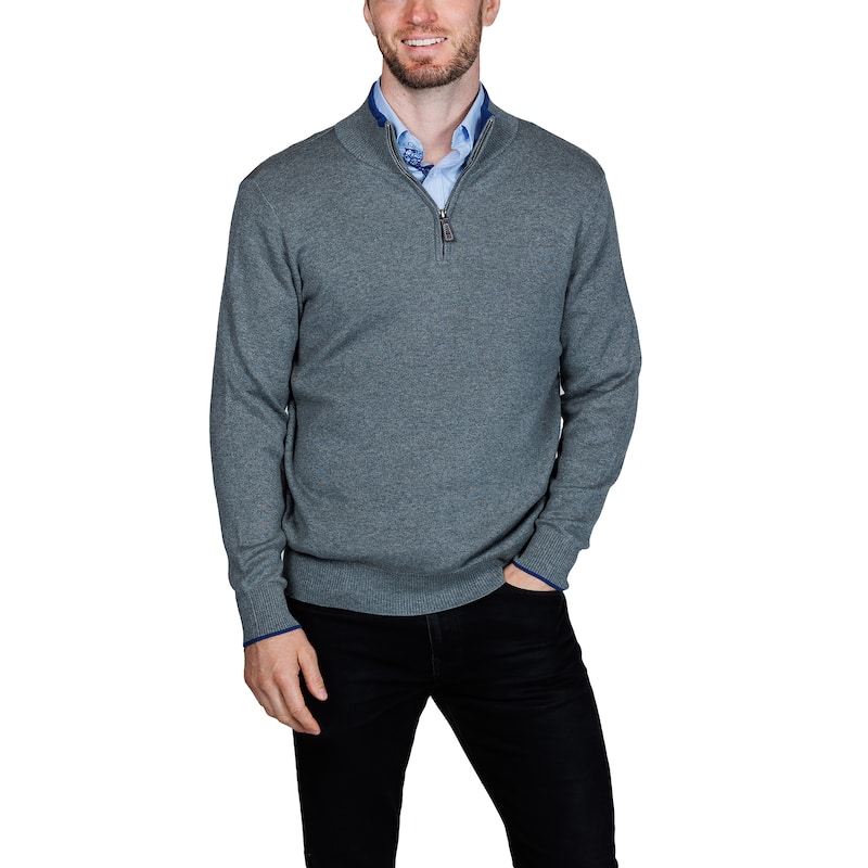 Tailorbyrd Men's Fine Knit Quarter Zip Pullover - Grey Heather - S