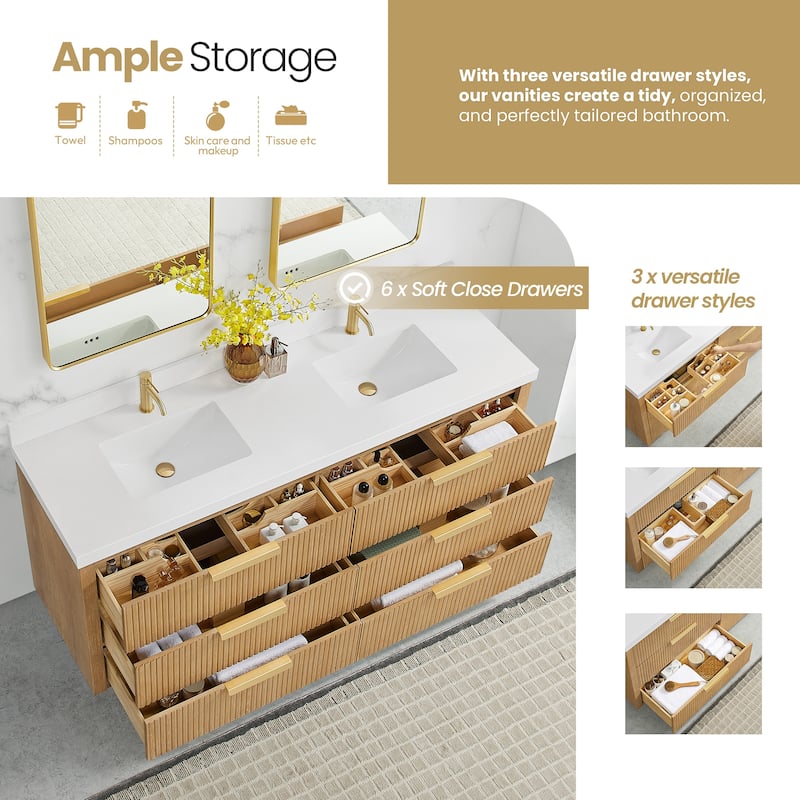 Santarem Double Vanity with Pure White Quartz Stone Top without Mirror