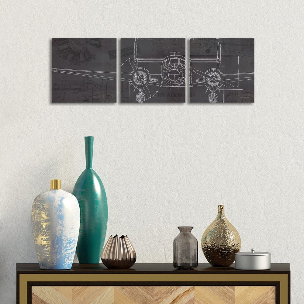 iCanvas "Plane Blueprint IV" by Marco Fabiano 3-Piece Canvas Wall Art Set