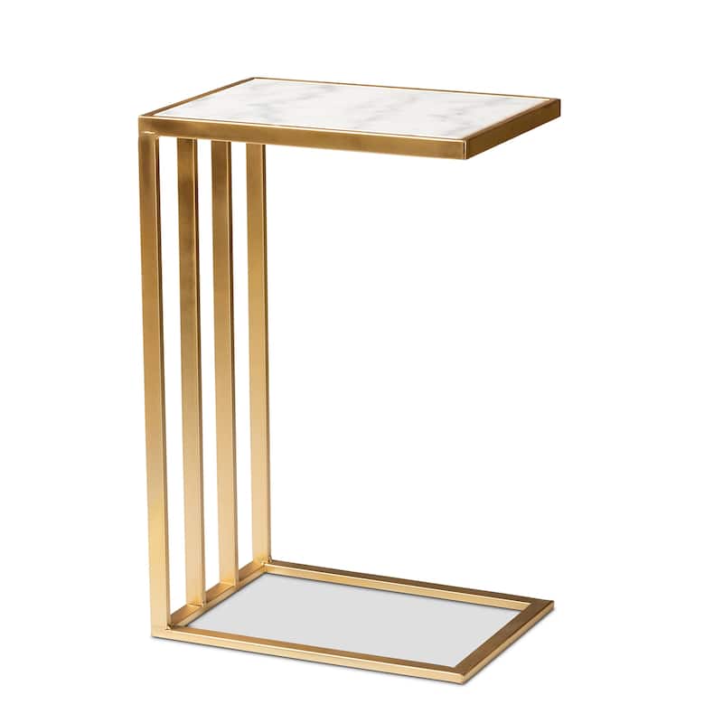 Parkin Modern and Contemporary C Shaped End Table with Marble Tabletop - Marble