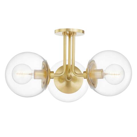 Mitzi by Hudson Valley Meadow 3-light Aged Brass Semi Flush with Clear Glass