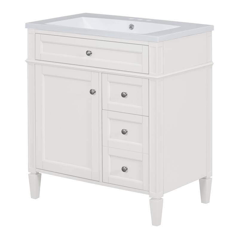 30'' Freestanding Bathroom Vanity with White Integrated Resin Sink - 30'' x 18'' x 33''
