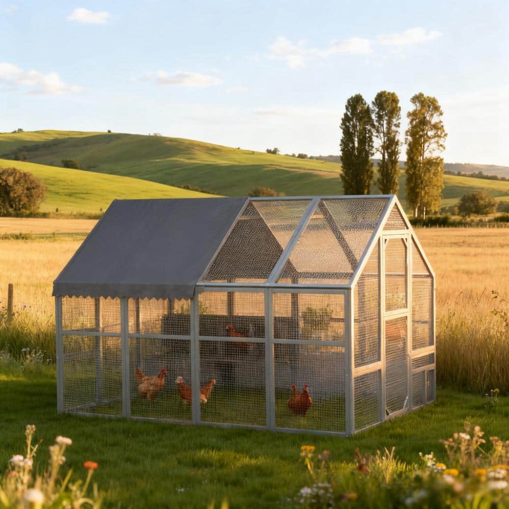 Gray Large Chicken Coop for 8-12 Chickens - Water-Resistant, Anti-UV Cover & Nesting Box