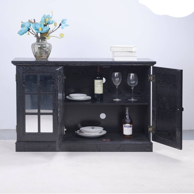 45" W Storage cabinet with 3 mirrored acrylic doors, sideboard with adjustable shelves for living room, dinning room