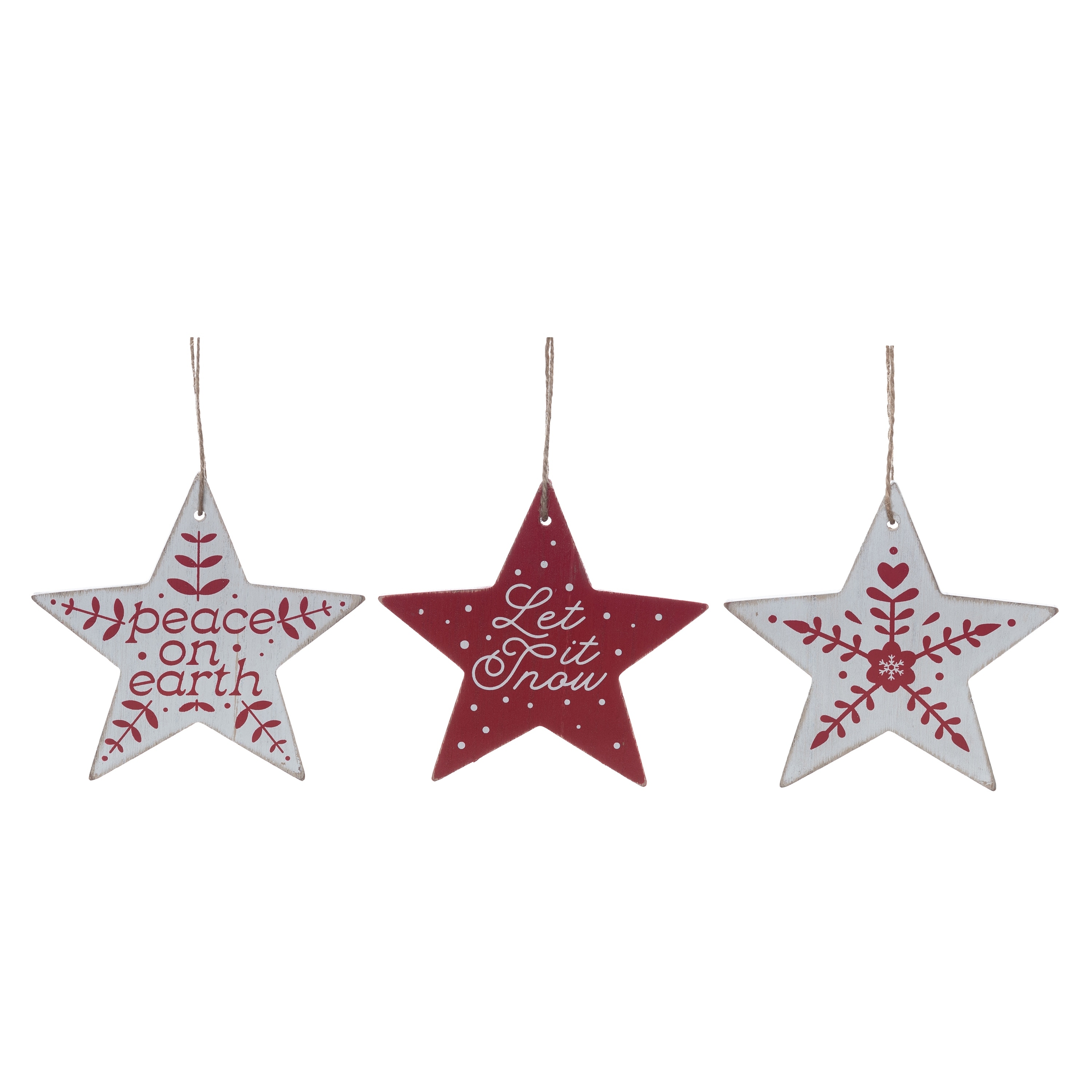 MDF Red White Star Shaped Ornament Set of 3 Christmas Decor