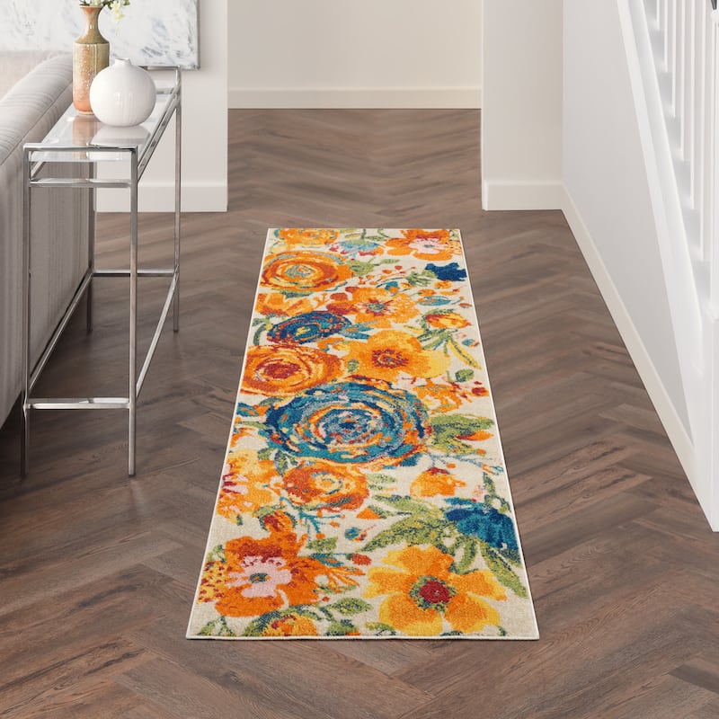 Nourison Allur Modern Abstract Floral Area Rug - 2'3" x 7'6" Runner - Ivory Multicolor - Rectangle