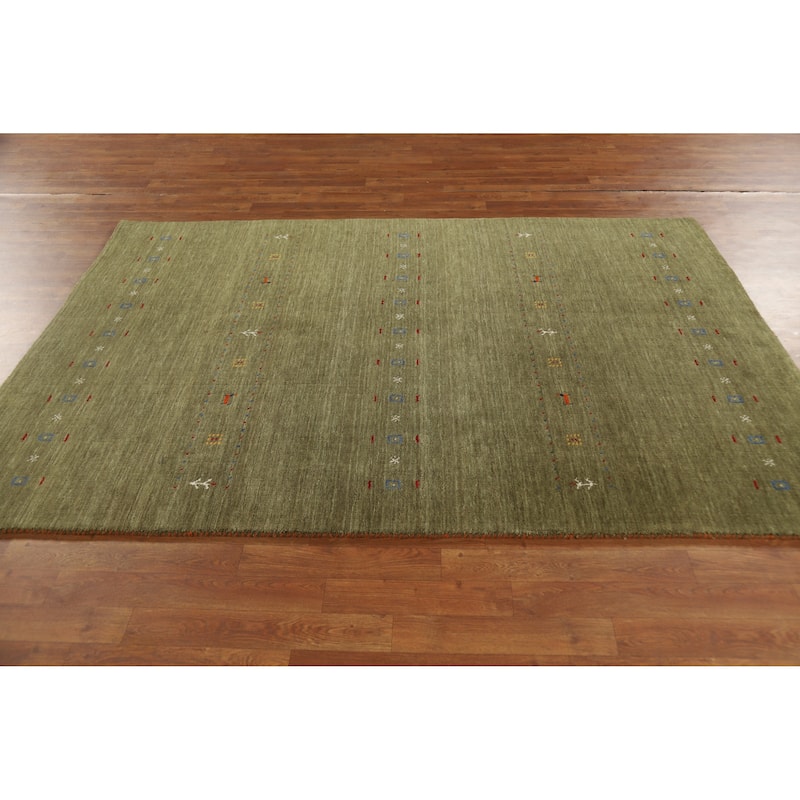 Hand Knotted Oriental 100% Wool Carpet Tribal Tribal Green Gabbeh Area Rug - 7' 8'' X 5' 1''