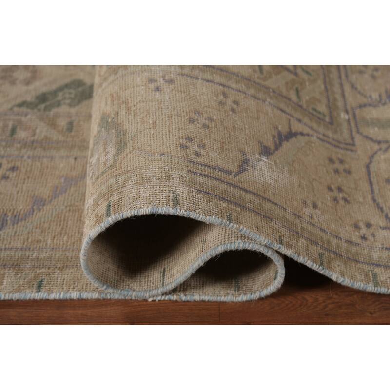 Beige Tabriz Persian Vintage Area Rug Handmade Wool Carpet - 9'1"x 13'2"