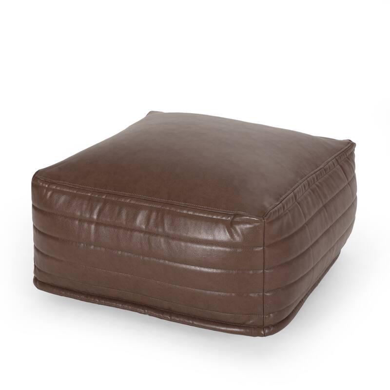 Baddow Contemporary Faux Leather Channel Stitch Pouf by Christopher Knight Home