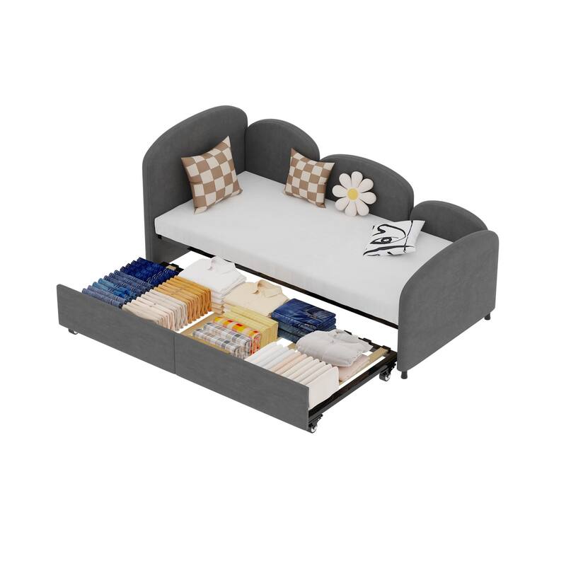 Flower-Shaped Velvet Upholstered Twin Daybed with Storage Drawer, Soft and Stylish Crib Bed