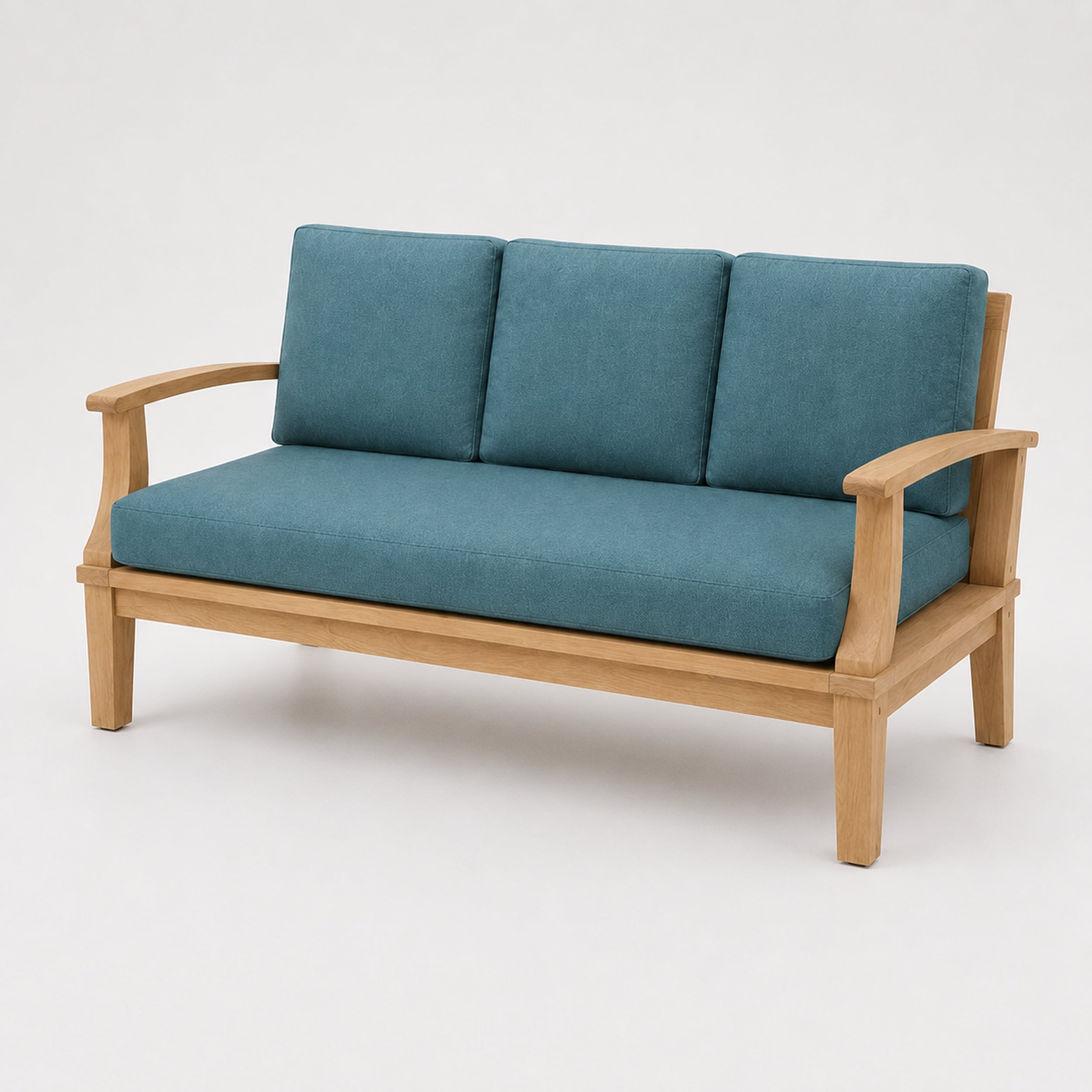 69" Teak Outdoor Patio Sofa with Sea Green and Snow White Cushions